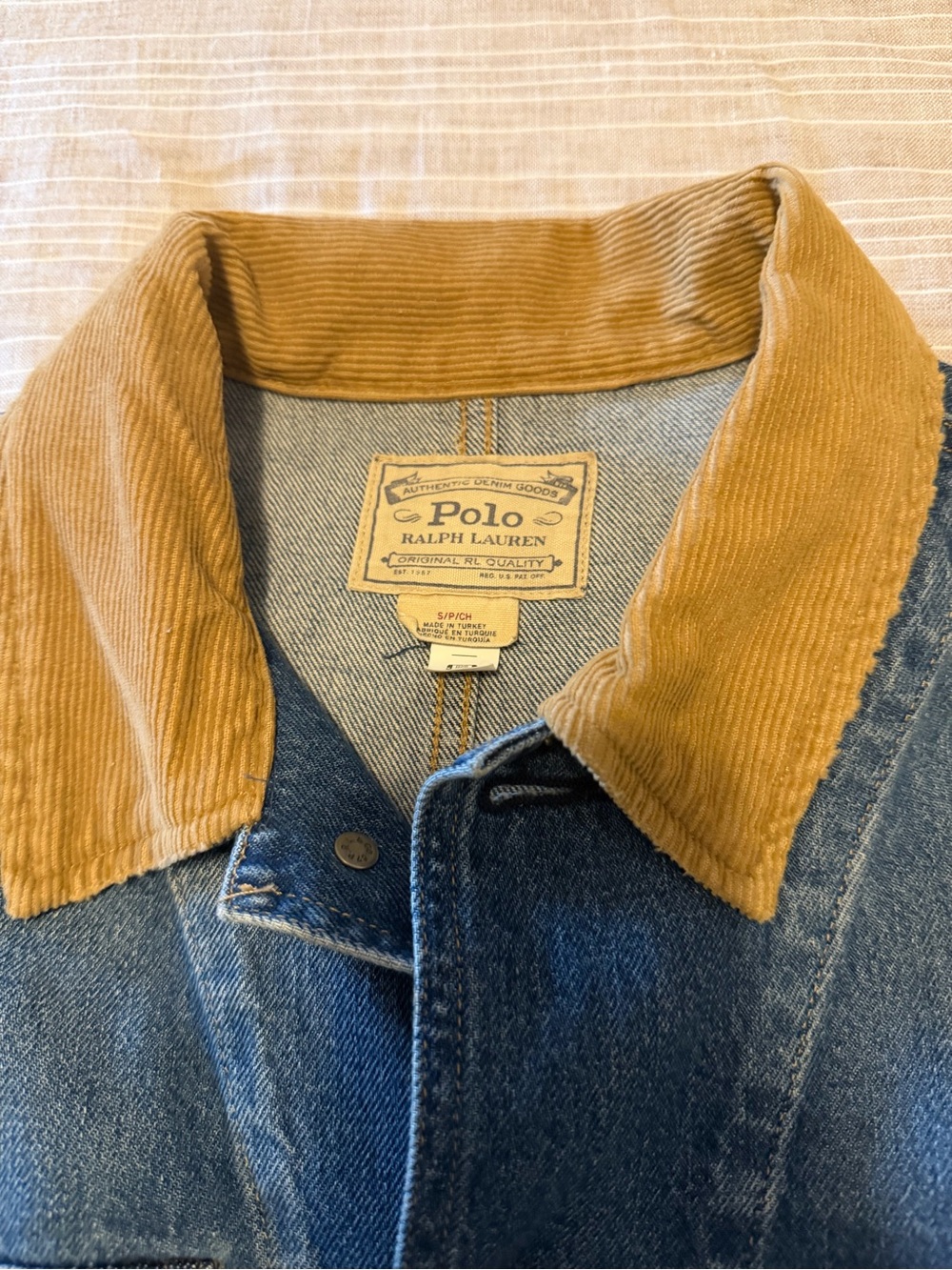 Polo x Ralph Lauren Blue Denim Field Jacket with Tan Corduroy Collar - Picture 3 of 4